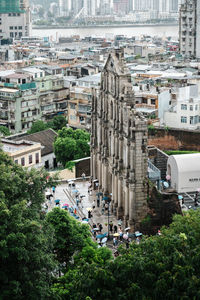 High angle view of buildings in city
