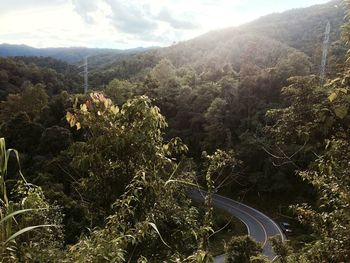 Scenic view of tree mountains against sky
