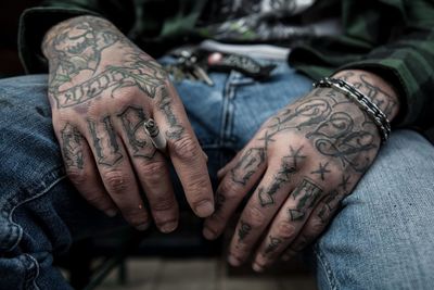 Close-up of man hand with tattoo