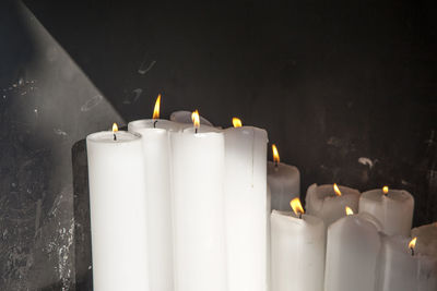 Close-up of burning candles at tapsa temple