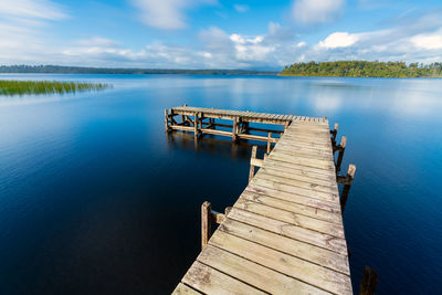 Pier over lake against sky