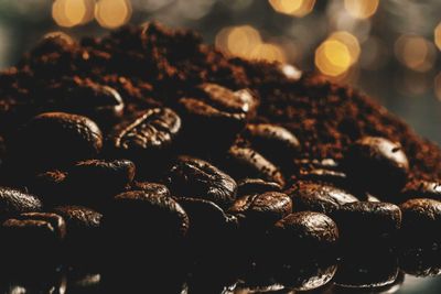 Close-up of coffee beans on table