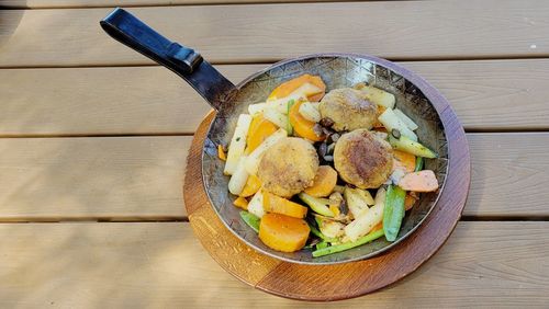 High angle view of food in bowl on table