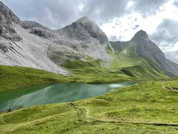 Scenic view of lake rappensee and mountains against sky