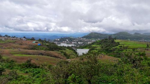 High angle view of townscape against sky