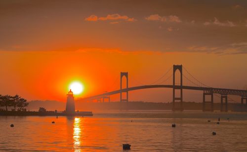 View of suspension bridge during sunset