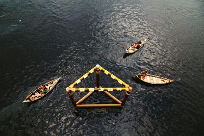 High angle view of toy boat in sea