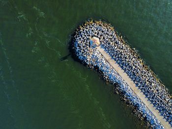 High angle view of boats in sea