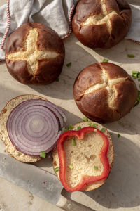 High angle view of bread on table