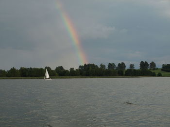 Scenic view of rainbow over calm sea