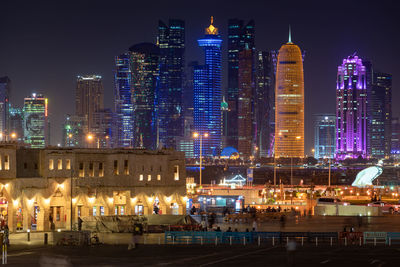 Illuminated buildings at night