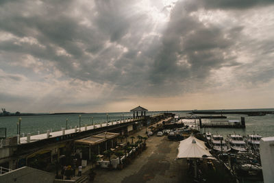 High angle view of pier over sea against sky