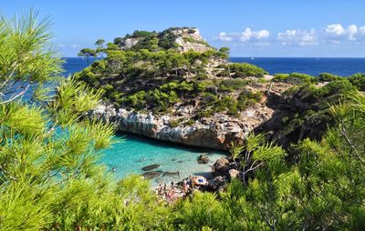 Scenic view of sea against blue sky