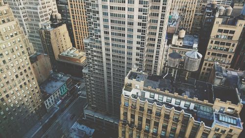 High angle view of modern buildings in city