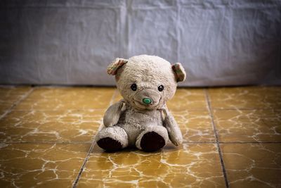 Close-up of stuffed toy on floor at home