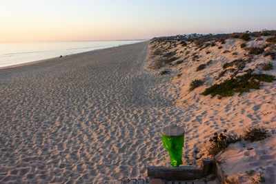 Scenic view of beach against sky during sunset