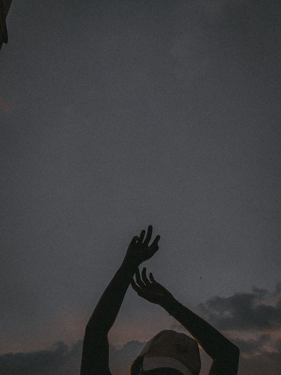 darkness, sky, silhouette, cloud, nature, one person, hand, black, limb, human limb, copy space