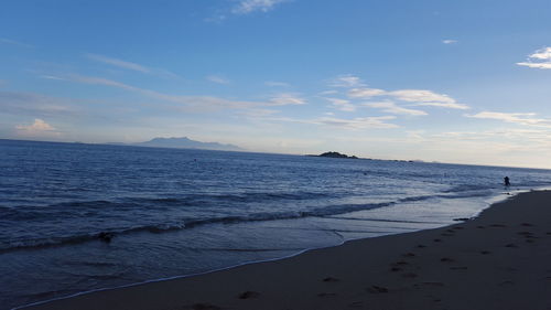 Scenic view of beach against sky during sunset