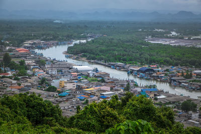 High angle view of townscape and buildings in town