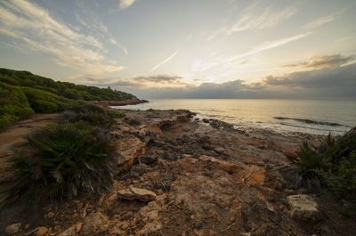 Scenic view of sea against sky during sunset