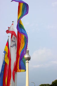 Low angle view of flag against sky