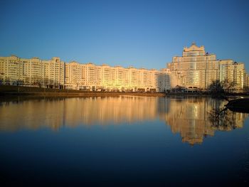 Reflection of buildings in lake