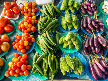 High angle view of fruits for sale at market stall