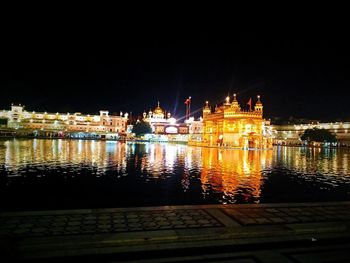 Reflection of illuminated buildings in city at night