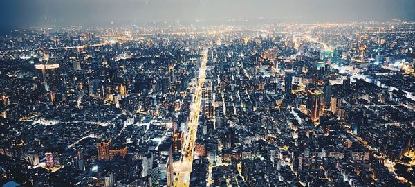 Aerial view of city buildings in town