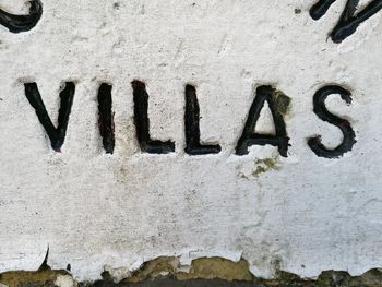 Close-up of text on brick wall