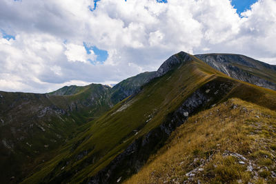 Scenic view of mountains and valley in bolognola , marche italy