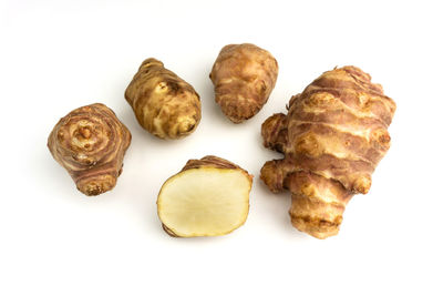 High angle view of cookies against white background