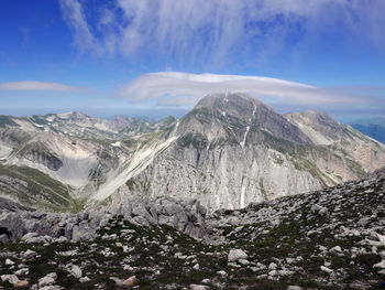 Scenic view of snowcapped mountains against sky