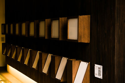 Wooden shelves arranged at home