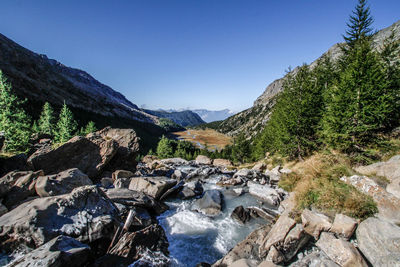 Scenic view of mountains against clear sky