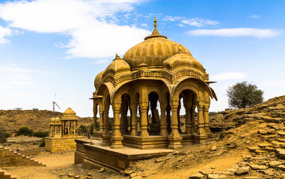 The golden cenotaphs of bada bagh near the city of jaisalmer