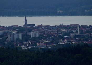 High angle view of buildings in city