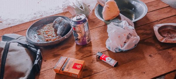 High angle view of food on table