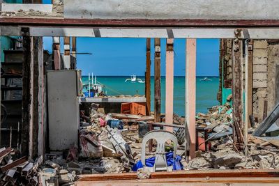 View of junk against sea