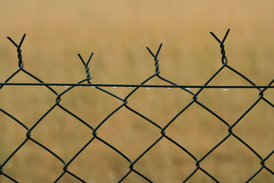 Full frame shot of chainlink fence against sky during sunset