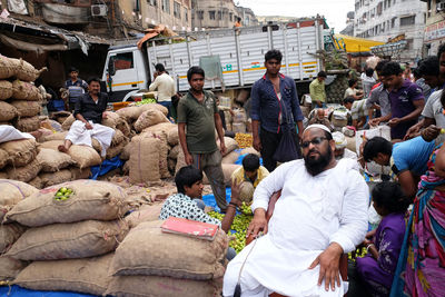 Group of people at market