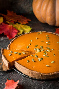 Close-up of pumpkin on table