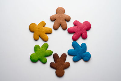 Close-up of cookies against white background