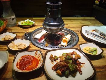 High angle view of food on table