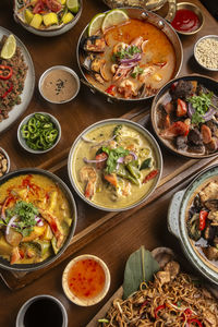 High angle view of food on table