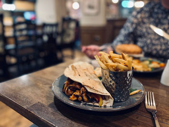 Close-up of food in plate on table