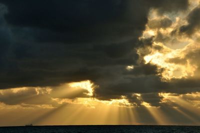 Scenic view of sea against dramatic sky