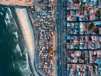 Aerial view of buildings and sea