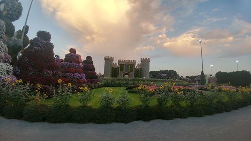 Panoramic view of city against sky during sunset