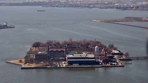 High angle view of city at waterfront